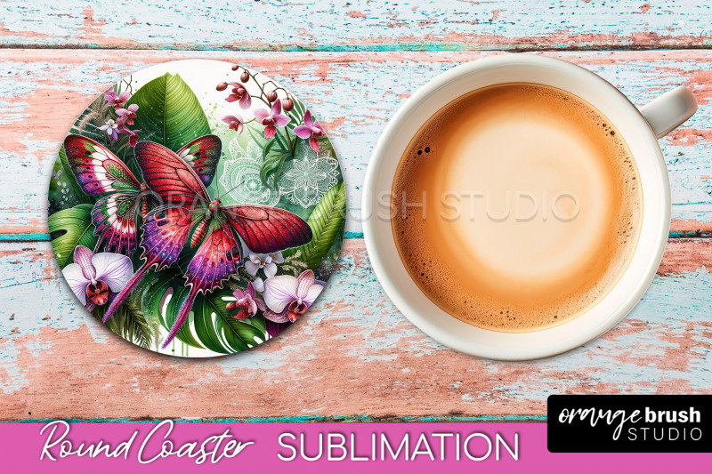 butterfly-round-coaster-sublimation-butterfly-coaster-png