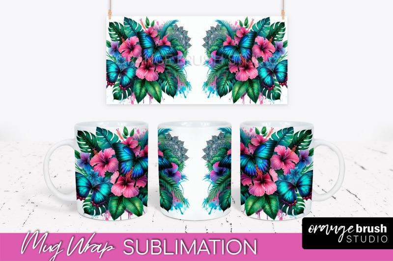 butterfly-mug-wrap-flowers-mug-sublimation-design