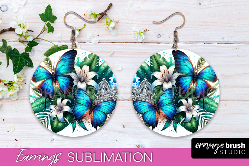 butterfly-earrings-sublimation-flower-round-earrings