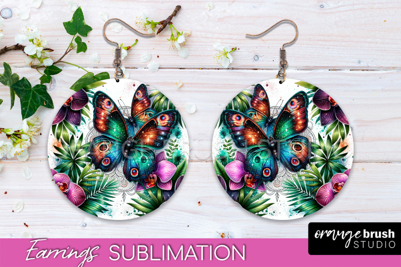 butterfly-earrings-sublimation-flower-round-earrings