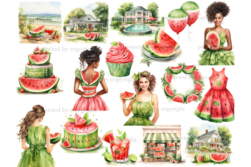 watermelon-clipart-summer-girl-png-bundle