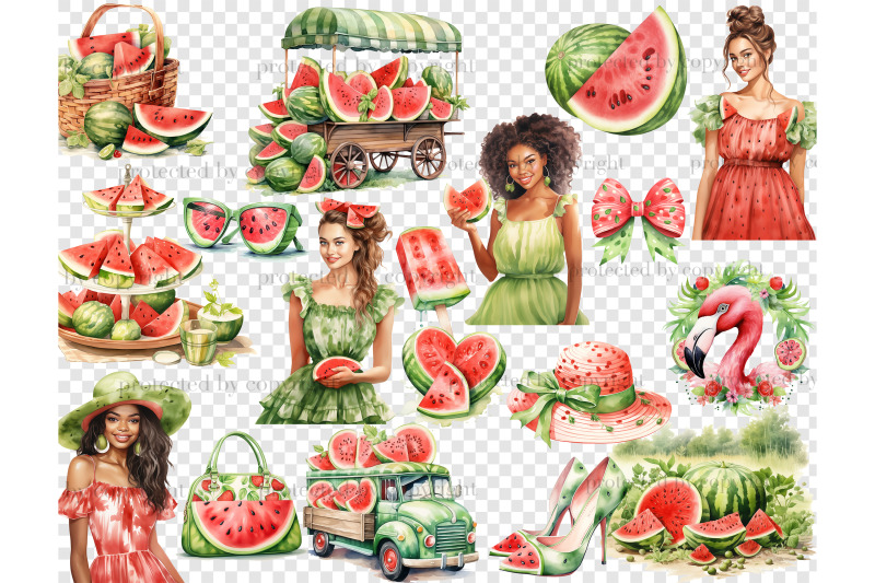 watermelon-clipart-summer-girl-png-bundle