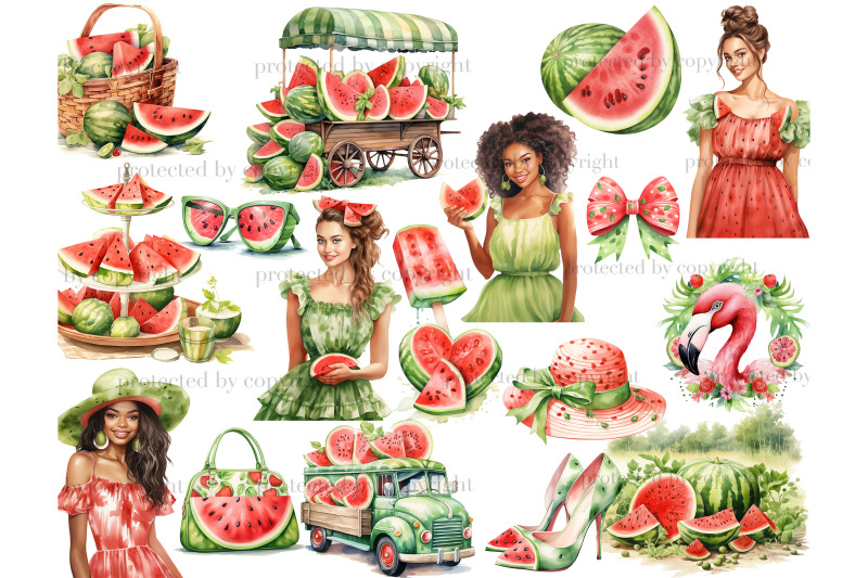 watermelon-clipart-summer-girl-png-bundle