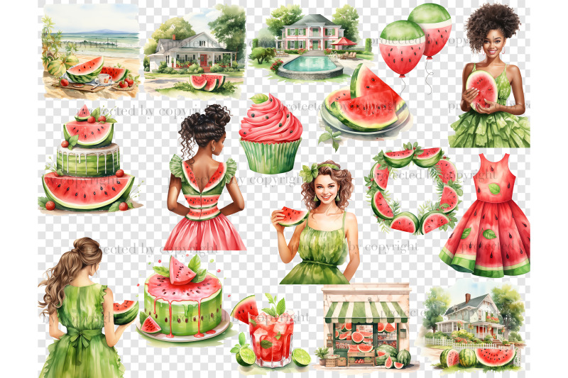 watermelon-clipart-summer-girl-png-bundle