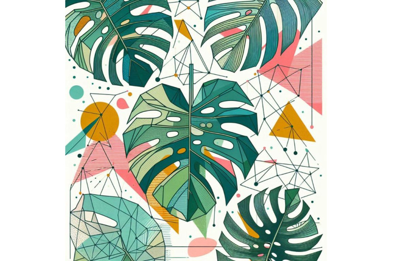 abstract-line-art-of-tropical-monstera-with-c