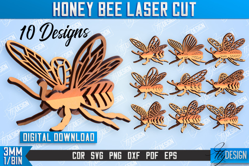 honey-bee-laser-cut-bundle-summer-design-decorative-bee-cnc-file