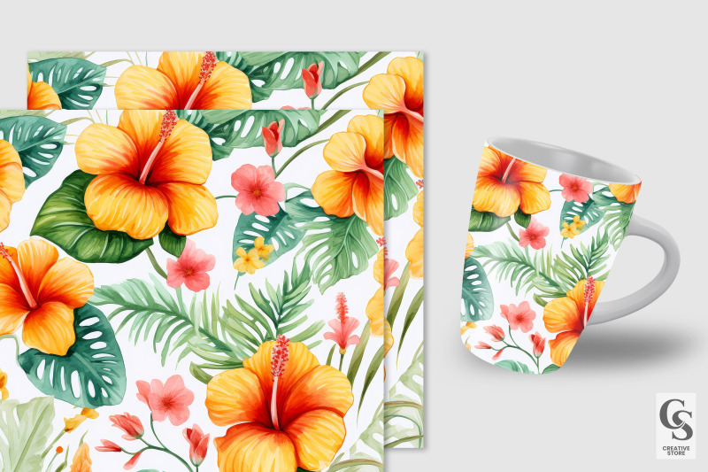 watercolor-hawaiian-flowers-digital-papers