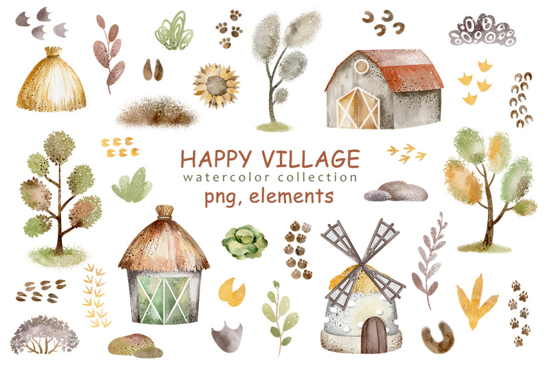 happy-village-watercolor-farm-animals