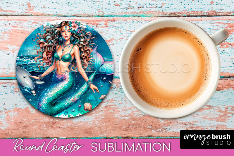 watercolor-mermaid-coaster-sublimation-round-car-coaster