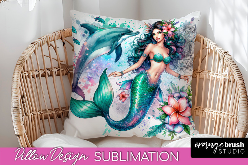 watercolor-mermaid-pillow-cover-summer-pillow-sublimation