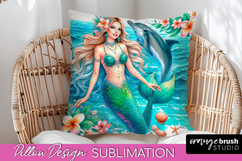 watercolor-mermaid-pillow-cover-summer-pillow-sublimation