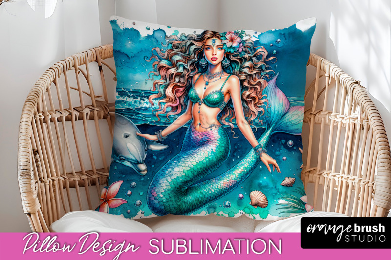 watercolor-mermaid-pillow-cover-summer-pillow-sublimation