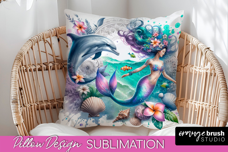 watercolor-mermaid-pillow-cover-summer-pillow-sublimation