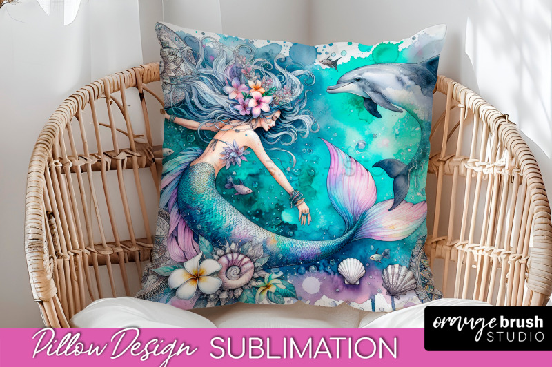 watercolor-mermaid-pillow-cover-summer-pillow-sublimation