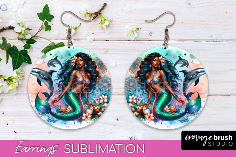 mermaid-earrings-png-watercolor-mermaid-round-earrings-png