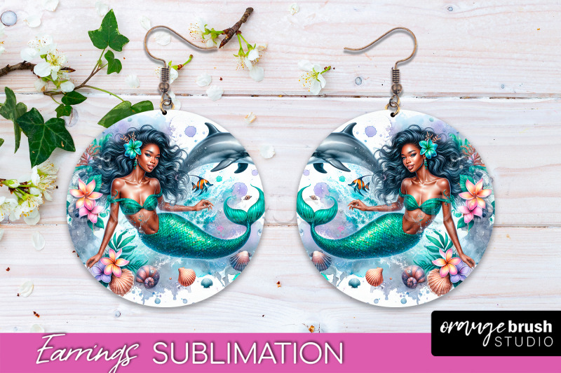 mermaid-earrings-png-watercolor-mermaid-round-earrings-png