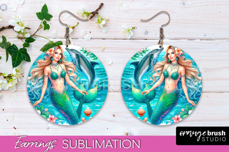 mermaid-earrings-png-watercolor-mermaid-round-earrings-png