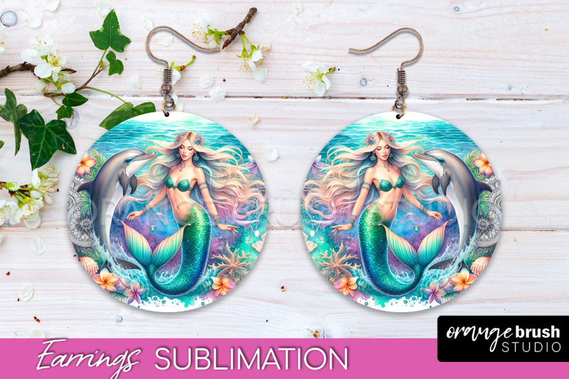 mermaid-earrings-png-watercolor-mermaid-round-earrings-png