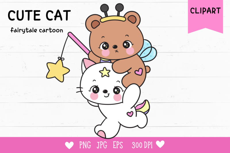 cute-cat-unicorn-and-teddy-bear-catch-star-kawaii-clipart