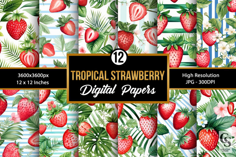 watercolor-tropical-strawberry-seamless-patterns