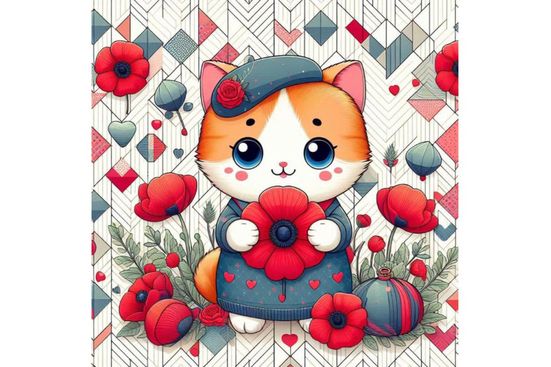 cute-cat-holding-a-red-poppy