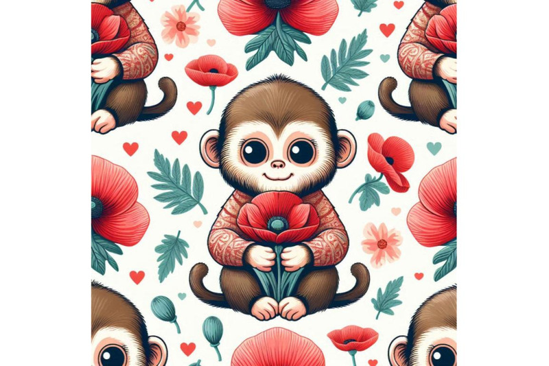 cute-monkey-holding-a-red-poppy