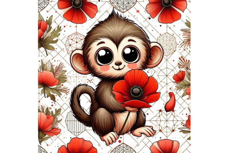 cute-monkey-holding-a-red-poppy