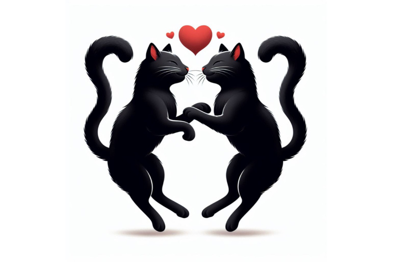 two-black-cats-falling-in-love-on-white-background