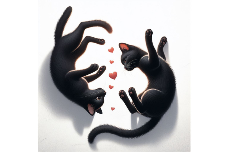 two-black-cats-falling-in-love-on-white-background