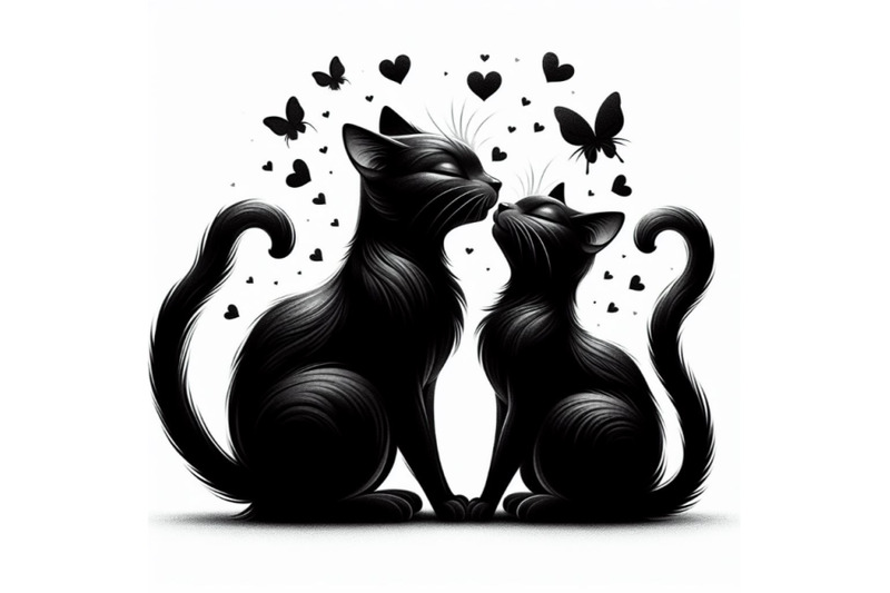 two-black-cats-falling-in-love-on-white-background