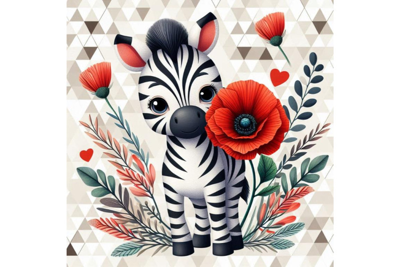 cute-zebra-holding-a-red-poppy