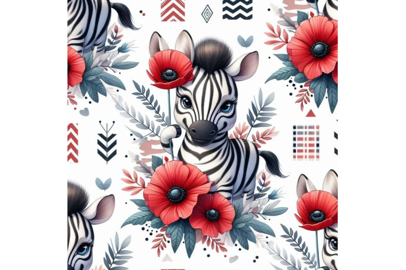 cute-zebra-holding-a-red-poppy