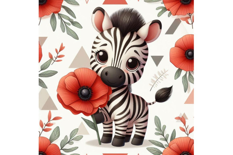 cute-zebra-holding-a-red-poppy