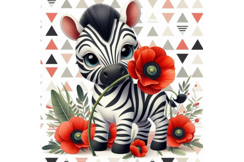 cute-zebra-holding-a-red-poppy