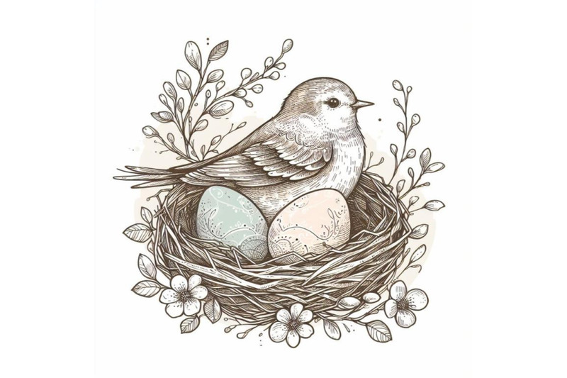 watercolor-art-bird-nest-with-eggs