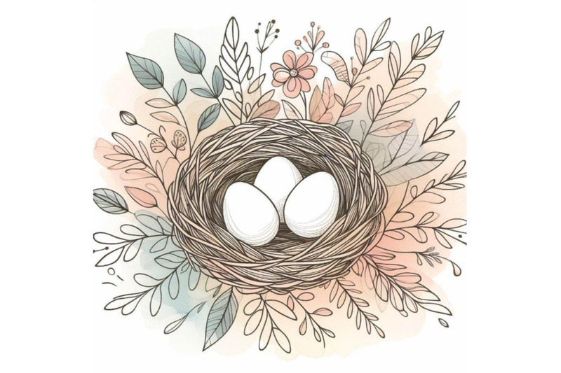 watercolor-art-bird-nest-with-eggs