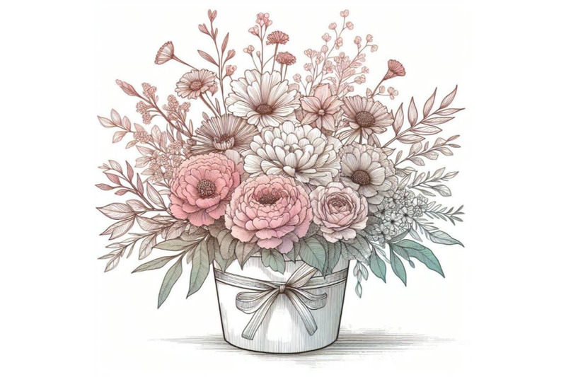 watercolor-bouquets-of-flowers-in-pot