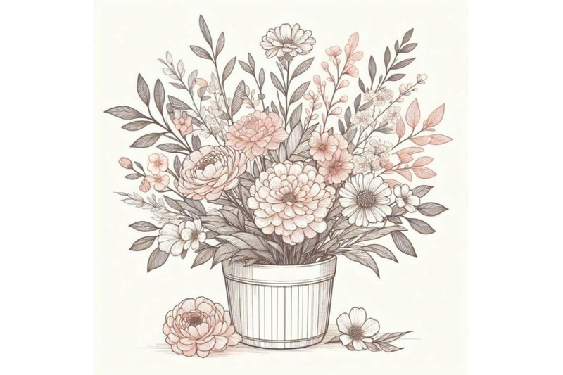 watercolor-bouquets-of-flowers-in-pot