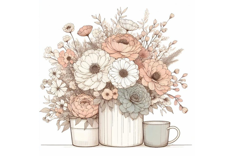 watercolor-bouquets-of-flowers-in-pot