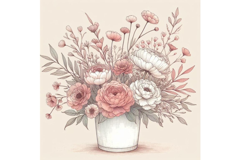 watercolor-bouquets-of-flowers-in-pot