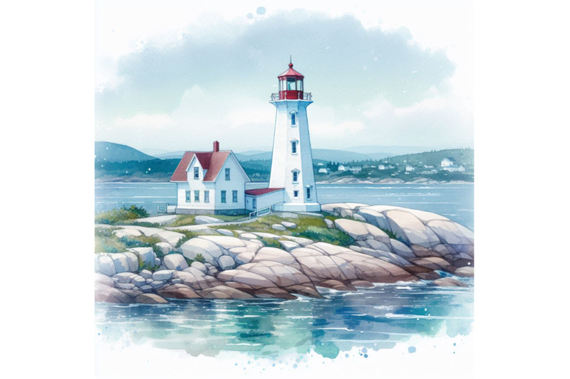 watercolor-picture-of-a-beautiful-white-lighthouse-in-peggy-s-cove