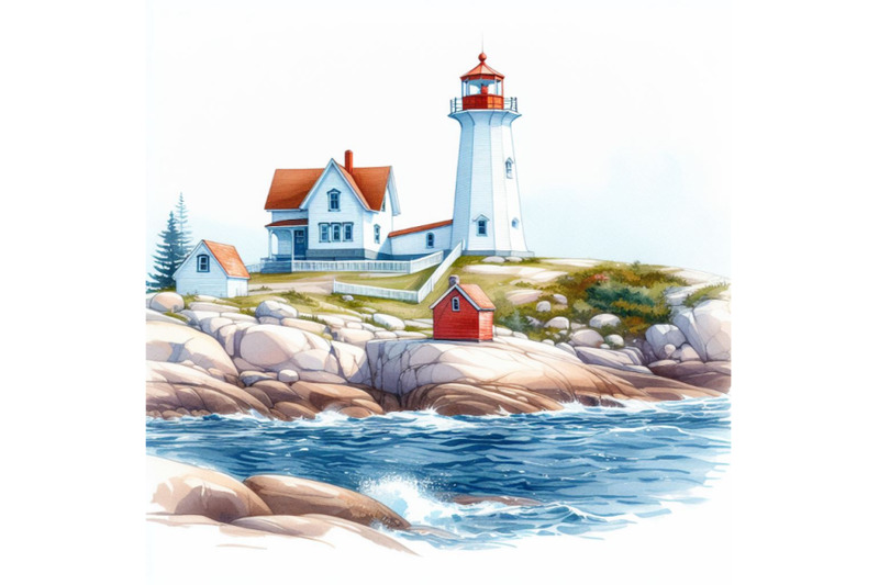 watercolor-picture-of-a-beautiful-white-lighthouse-in-peggy-s-cove