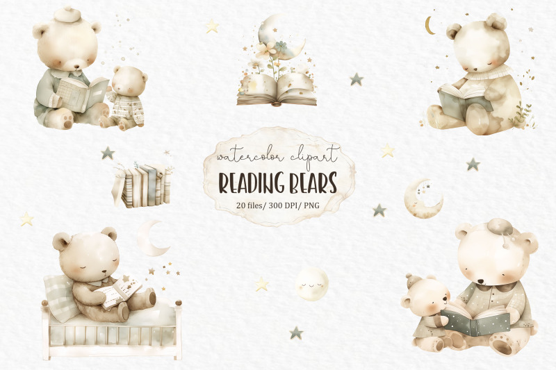 reading-watercolor-bear-clipart