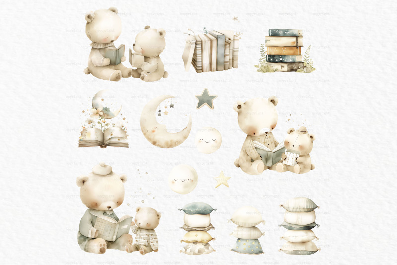 reading-watercolor-bear-clipart