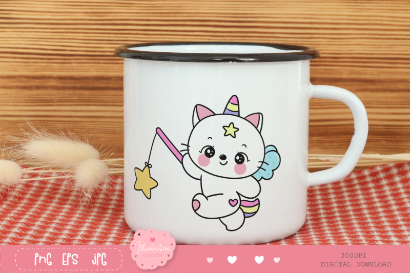 cute-cat-unicorn-catch-star-kawaii-clipart-bedtime-kitten