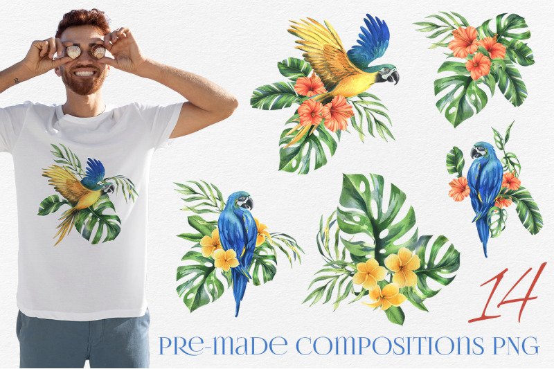 parrots-and-tropical-plants-watercolor-clip-art