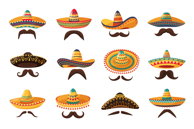 mexican-sombrero-hats-and-mustache-traditional-sombreros-with-ethnic