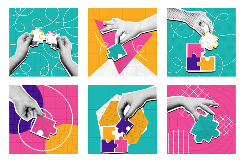 halftone-puzzle-collage-mixed-media-hands-holding-puzzle-pieces-prob