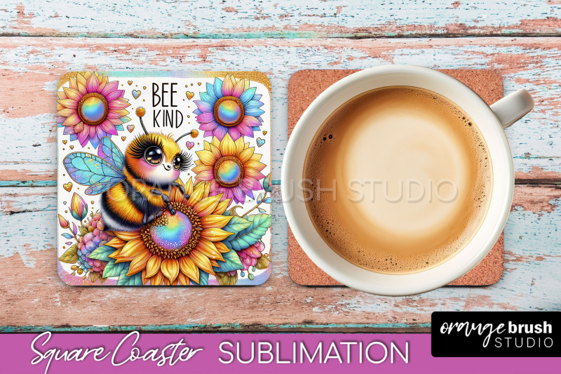 watercolor-bee-square-coaster-sublimation-bee-quote