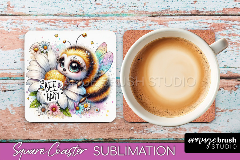 watercolor-bee-square-coaster-sublimation-bee-quote